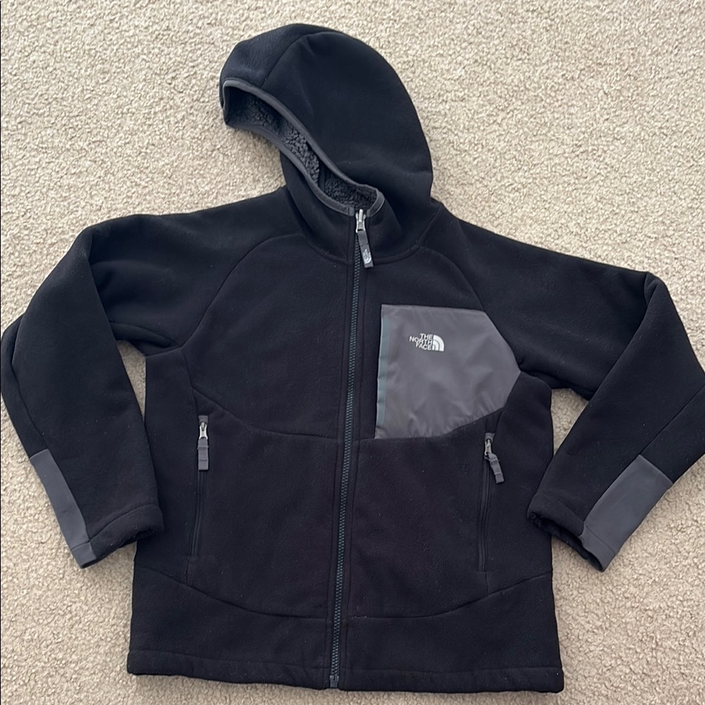 The North Face Boys Chimborazo Black Fleece Hoodie Black Grey Medium 10/12